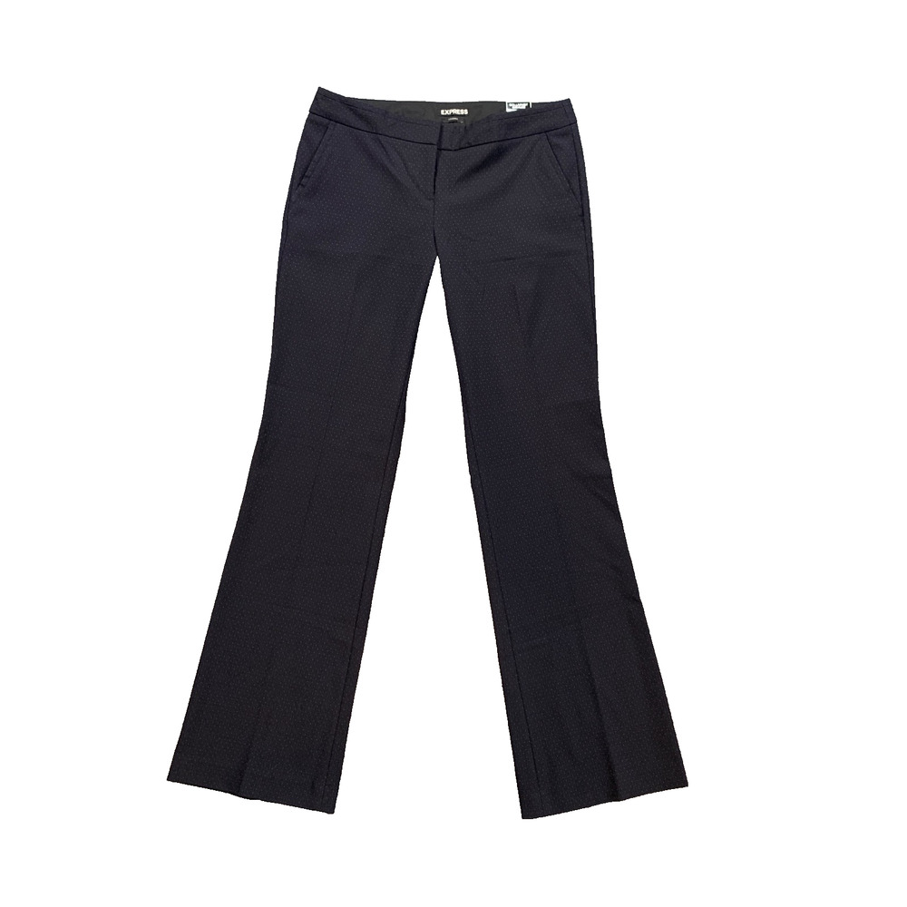 Express Pants Womens 6 Navy Columnist Slim Flare Mid Rise Diamond Dot Trousers